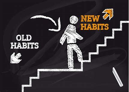 stairs up to new habits and downwards stairs of you leaving the old habits behind you